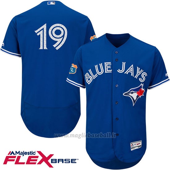 Maglia Baseball Uomo Toronto Blue Jays Jose Bautista 19 Blu Flex Base Autentico Collezione On Field Allenamento Primaverile